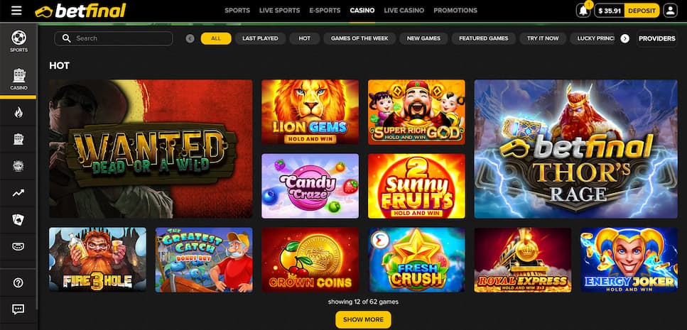 betfinal online casino section