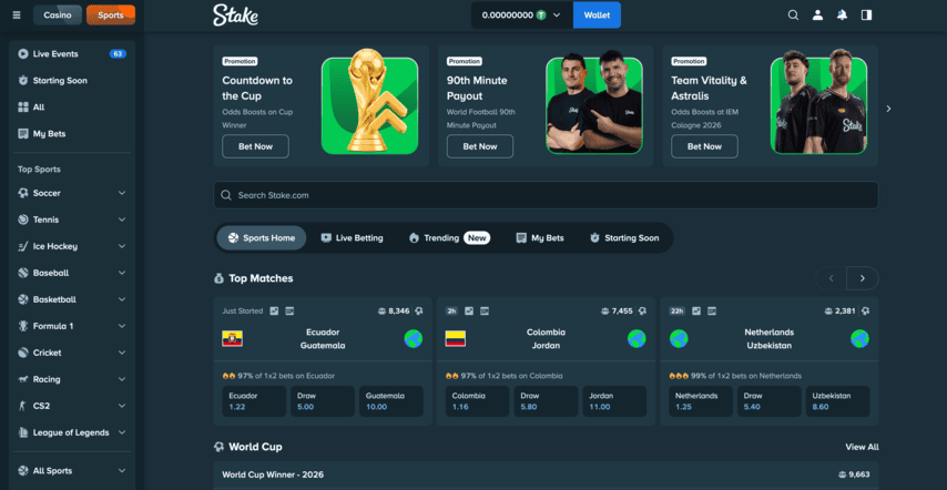 Sports Section - Stake Casino
