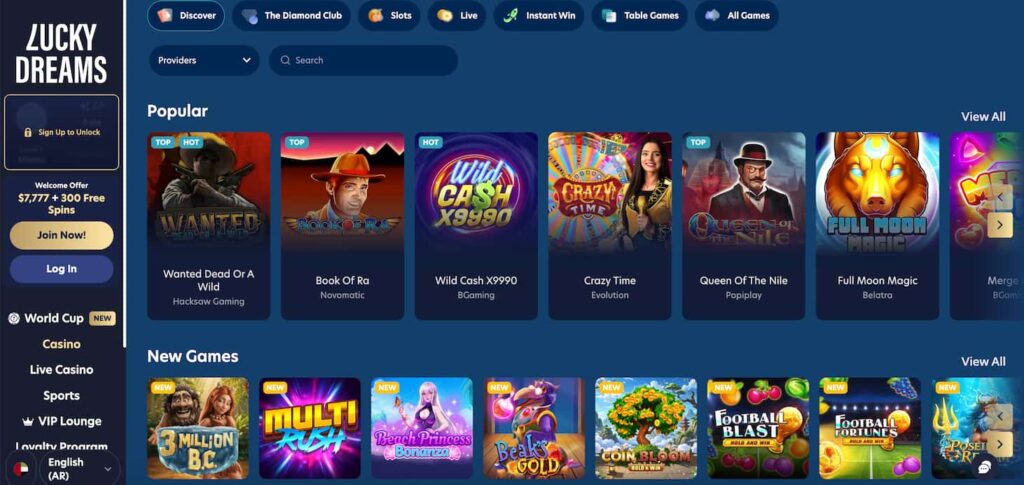 lucky dreams casino online section