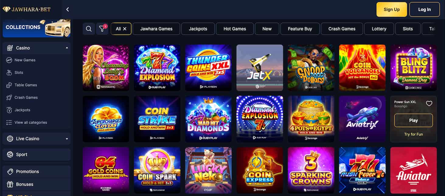 jawharabet online casino section