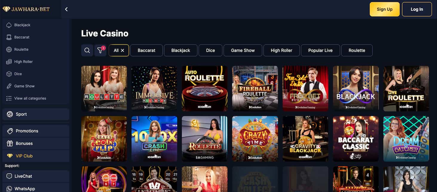 live dealer games in jawhara bet casino