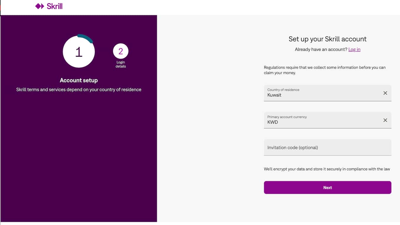 skrill registration step 1